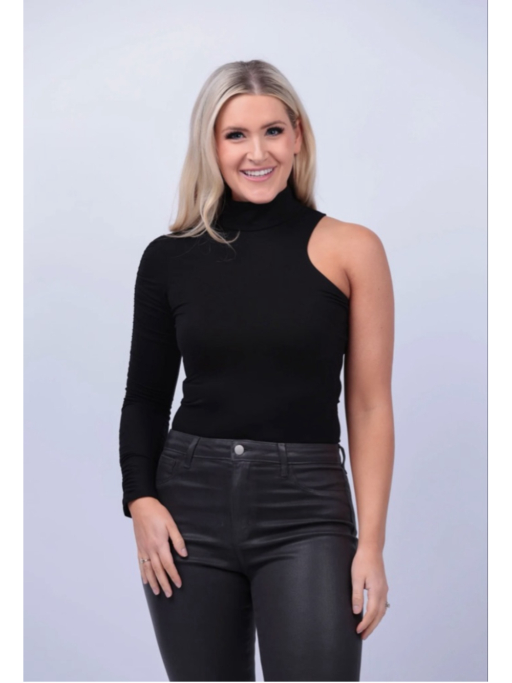 L'Agence Lotti One Shoulder Mock Neck Bodysuit in Black Sz M NWT